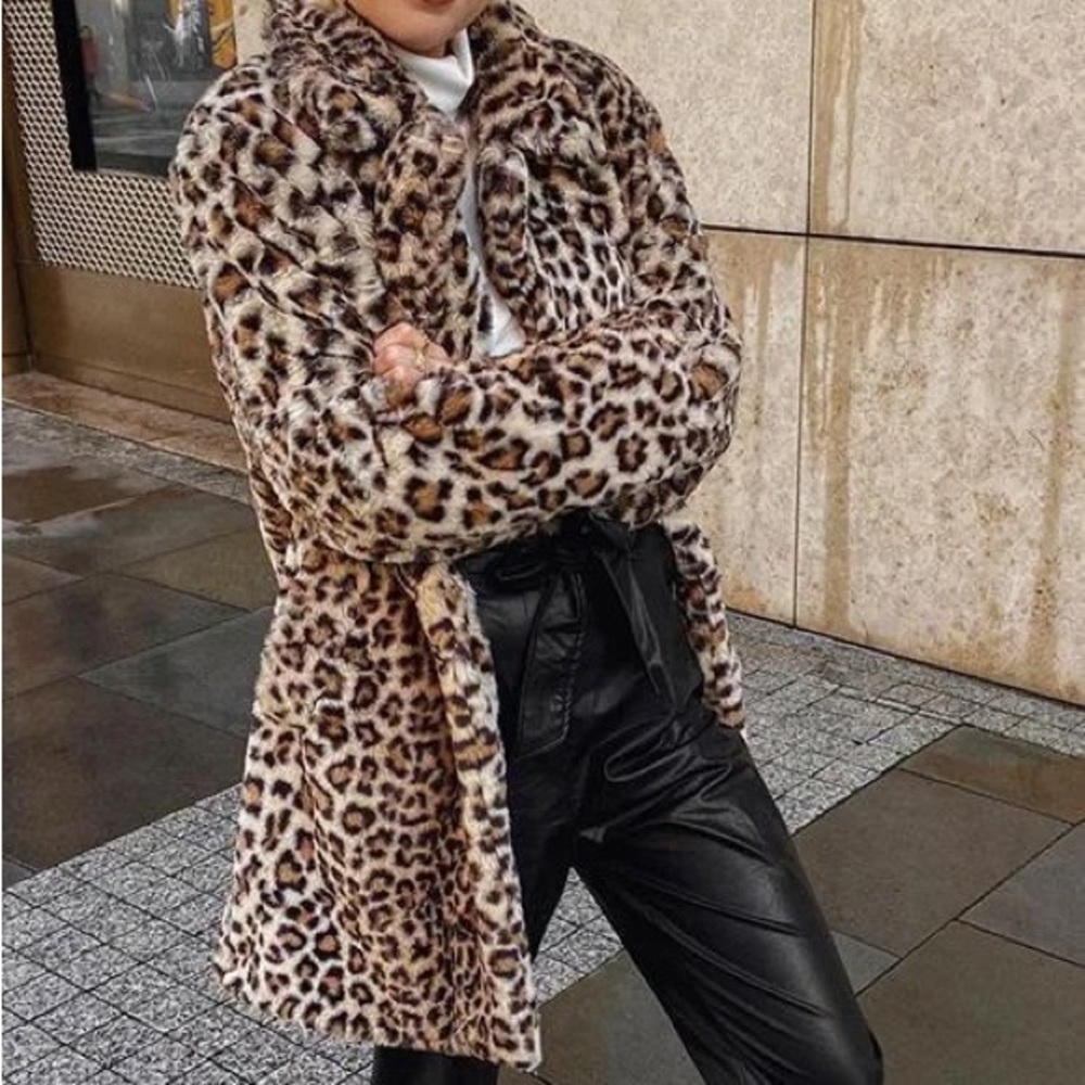 Women Leopard animal Print Coat plush women trench winter women jacket